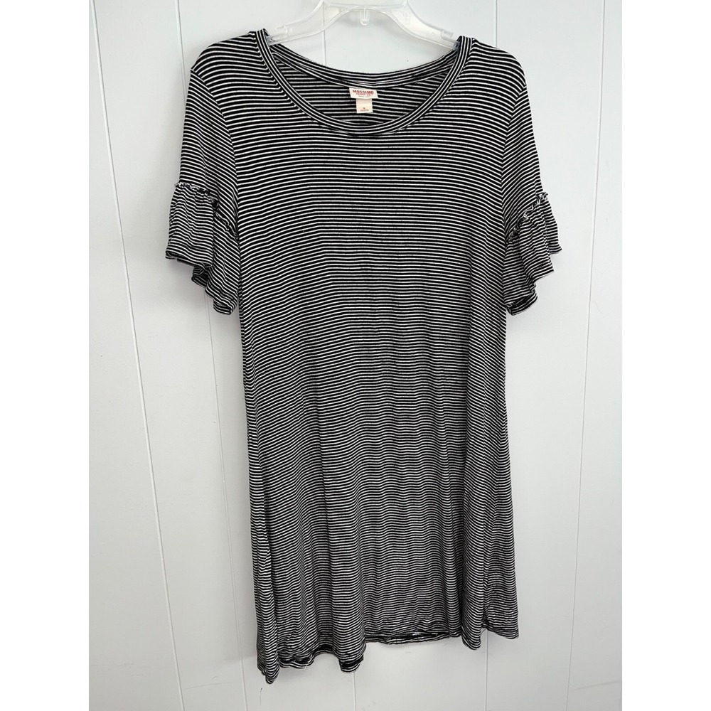 Mossimo Womens Size Small Dress Black and White Striped Ruffle Sleeve
